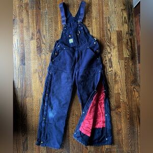 Carhartt R41 DNY Duck Zip-To-Thigh Bib Overall Red Quilt Lined 34x30